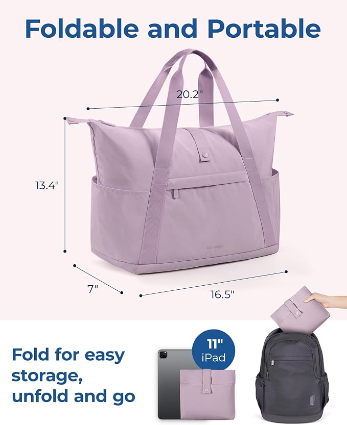 BAGSMART For Spirit Airlines Personal Item Bag, 23L Foldable Weekender Bags for Women Gym Tote Overnight Bag for Travel