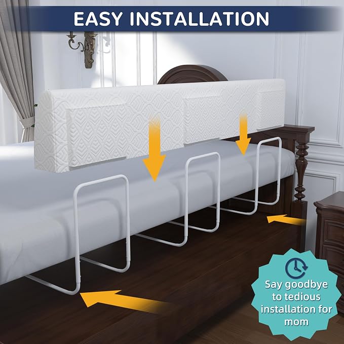 FigTime Bed Bumper for Toddlers, Foam Bed Rail for Toddlers, Toddler Bed Rail Bumper, Soft Safety Bed Guard Rail for Kids, Bed Side Rail for Twin, Full, Queen & King Beds (White, 59", 3-Bracket)