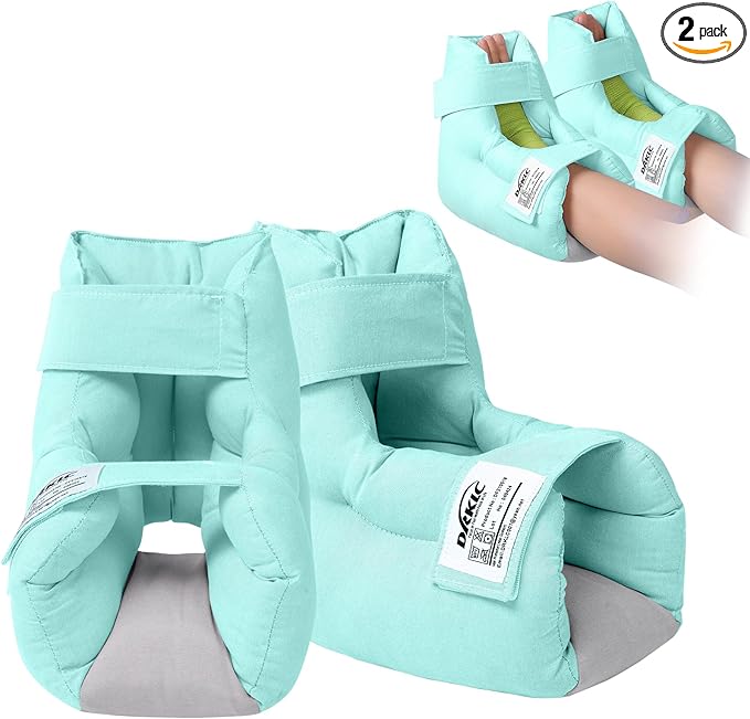 Heel Protector Cushion Pillow to Relieve Pressure from Sores and Ulcers, Adjustable Foot for Bedridden Patients Supplies, Ankle Pillow for Heel Pain (Light Green - 1 Pairs)