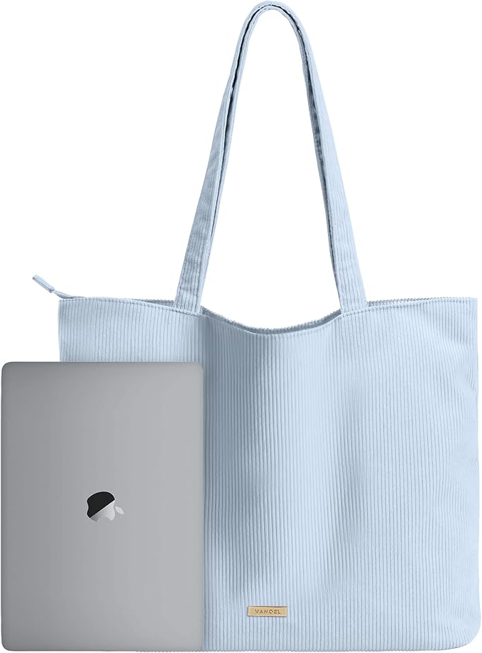 VANDEL Corduroy Tote Bag for Women and Men with Zipper and Inner Pockets. Cute School Tote Bag with Zipper, Aesthetic