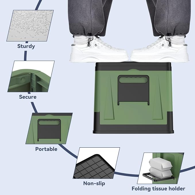 Portable Folding Camping Toilet, Compact Collapsible Outdoor Commode Potty