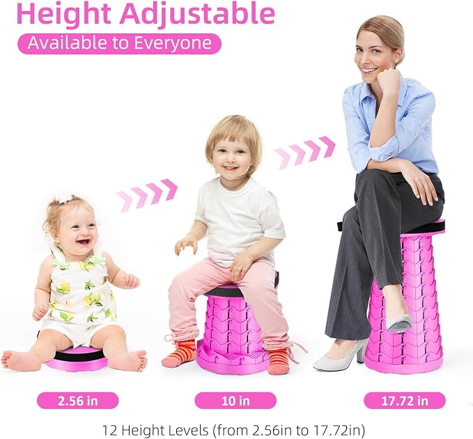 Qiguet Collapsible Stool, Folding Chair - Upgraded Portable Chair with Load Capacity 400lbs, Portable Stool for Camping Fishing Hiking - Folding Stool with Carrying Strap,Gifts for Fisherman(All Pink)