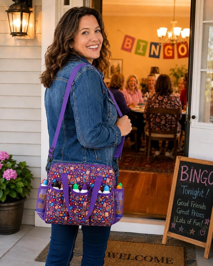 Bingo Bag with Pockets for Daubers Dabbers | Casino Bingo Game Accessories for Adults - Bolsa de Bingo con Bolsillos Violet