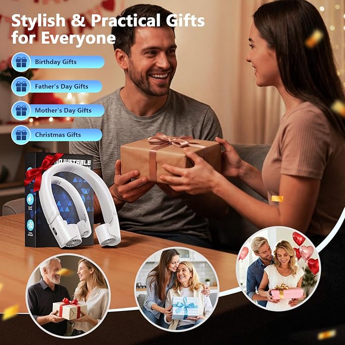 Mavax ChillGo Portable Neck Fan - 8000mAh Personal Wearable Fan, 9000 RPM Direct-flow 4X Powerful 360° Airflow Cooling Fan, Max 16H, 4 Speeds, LED Display, Great Gifts for Men Women - 5th Gen White