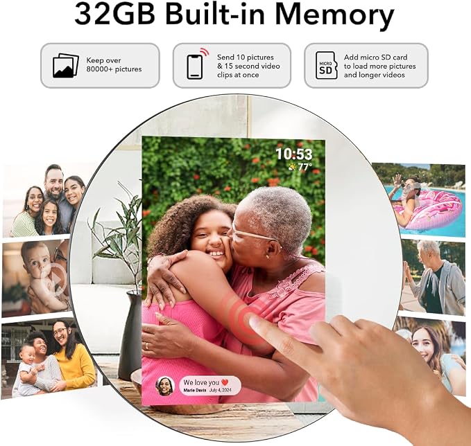Frameo Digital Picture Frame,2K HD IPS Touch Screen 32GB Storage | Auto-Rotate Wall Mount,Up-Market Gifts for Mom Father,Share Photos/Videos from Phone
