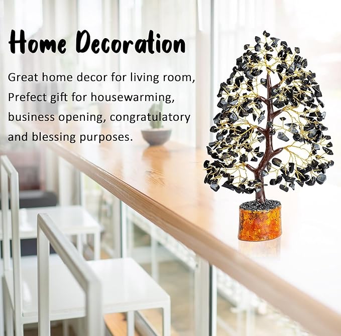 Black Tourmaline Gemstone Tree of Life - Crystal Tree for Positive Energy, Handmade Chakra Tree, Feng Shui Decor - Good Luck Gem Bonsai, Money Tree, Wealth & Prosperity, Spiritual Mystical Gift
