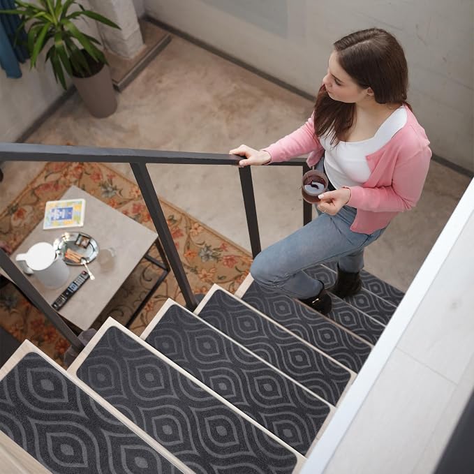 Stair Treads for Wooden Steps 15pcs 8x30in Non-Slip Stairs Carpet Runner | Indoor Stair Mats for Kids Elders and Pets