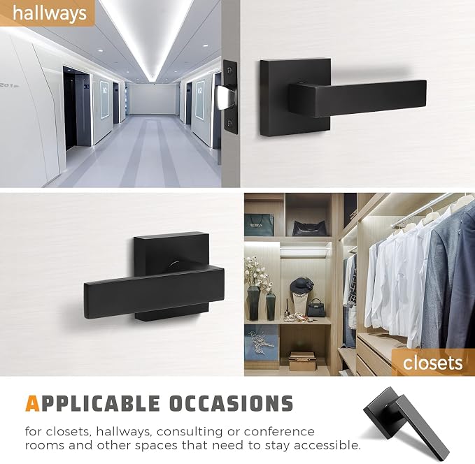 KNOBWELL 5 Pack Heavy Duty Matte Black Door Handle, Interior Door Handle Passage Lever Hall and Closet Doorknob, Left or Right Handing, 2.07 lb One Lever