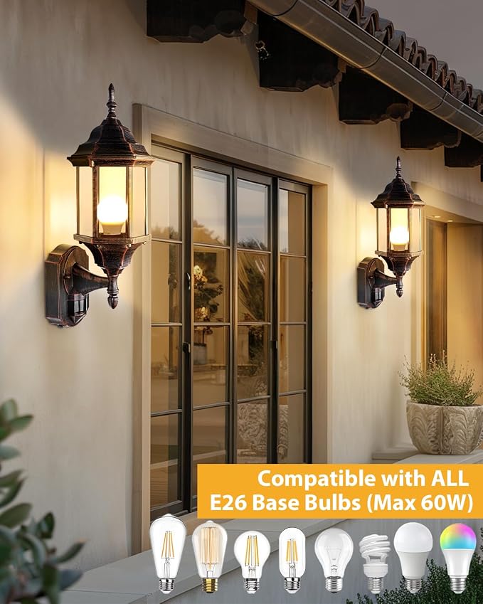 Redluck Motion Sensor Outdoor Lights, 16 inch Dusk to Dawn Outside Porch Lights, Waterproof Anti-Rust Aluminum Outdoor Wall Lights for House, Garage, Front Door, Antique Black and Bronze Gold