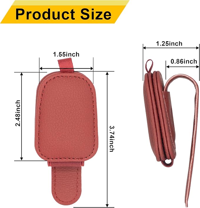Yuoyar Magnetic Leather Sunglasses Holder for Car, 2 Packs (Red) | Magnetic Car Visor Accessories