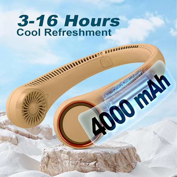 CIVPOWER Neck Fan: Portable Personal Neck Cooling Rechargeable Bladeless Fan - Hands Free 3 Speed 4000 mAh Battery USB Operated Wearable Headphone Design - Gift for Men Women Outdoor (Orange)