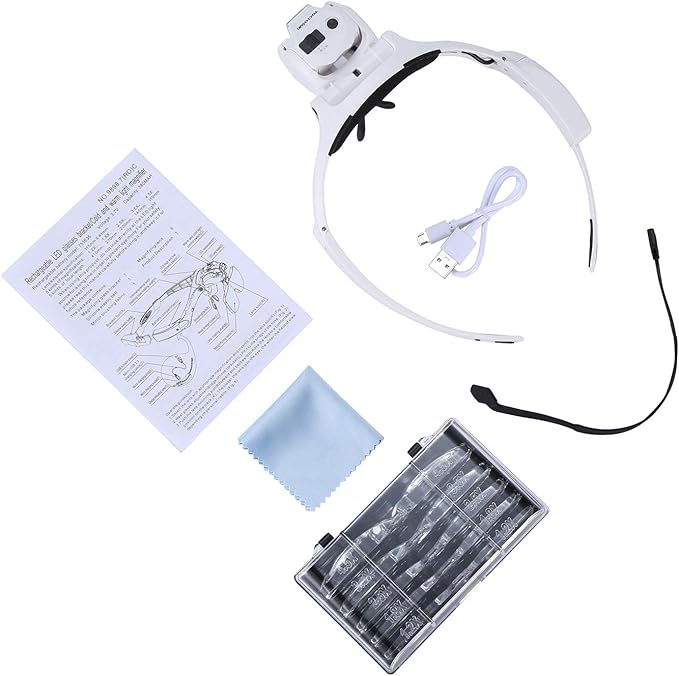 YOCTOSUN Head Magnifier with 5 LED Lights, Rechargeable Headband Magnifying Glass with 5 Interchangeable 1.2X, 1.8X, 2.5X, 3.5X, 4.5X Lenses, Great Magnifying Glasses for Jewelry, Arts and Crafts