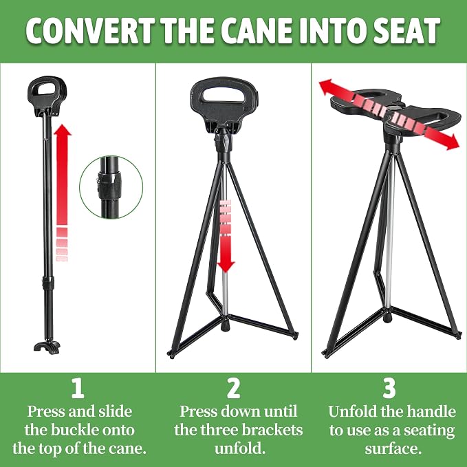 ALEVMOOM Walking Cane with Seat 2-in-1 Cane Stool for Adults, Aluminum Walking Stick with Seat, Stick Chair Portable Stool for Senior