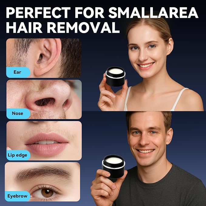 Nose Wax Kit - Portable Ear Nose Hair Waxing Kit for Men and Women with 100g Ｗax, 40 Nose Hair Sticks, 10 Applicators, 10 Mustache & 10 Ear Protectors, Wax Warmer Kit for Hair Removal