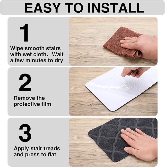Stair Treads for Wooden Steps 15pcs 8x30in Non-Slip Stairs Carpet Runner | Indoor Stair Mats for Kids Elders and Pets