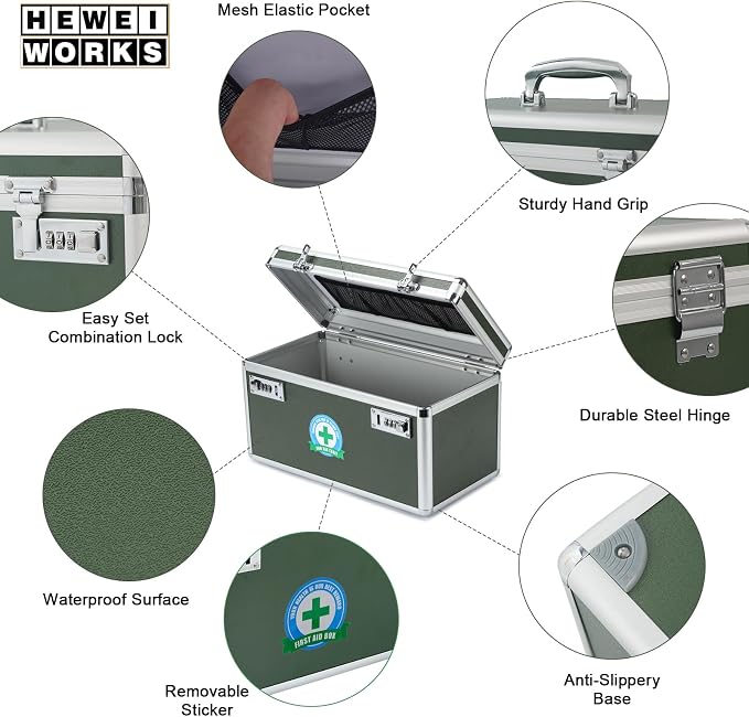 Medication Lock Box With Combination - Lockable Medicine Storage, Empty First Aid, Security Lock, Medical Organizer, Multipurpose Locking for Home and Outdoor (Green, Large)