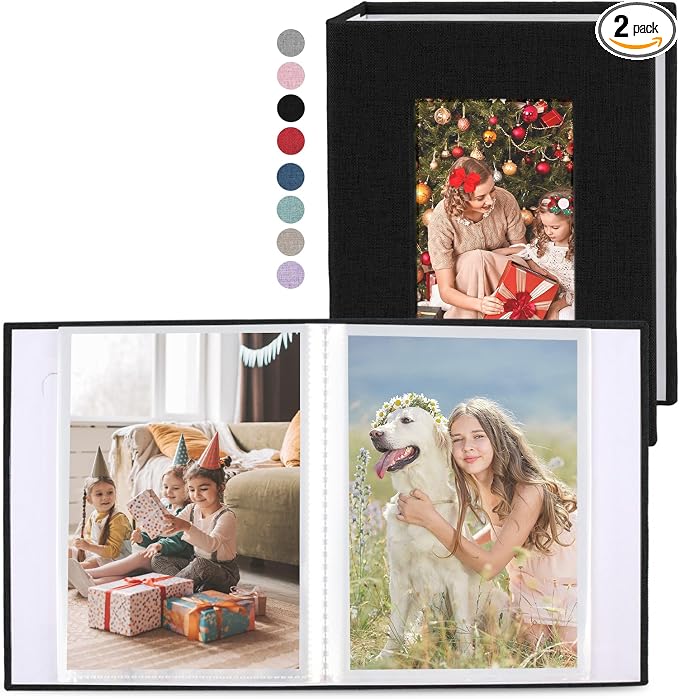 vivinin 2 Pack Photo Album 4x6, Linen Cover Photo Book, Small Photo Album Book for 36 Pockets Hold 72 Pictures, Picture Book for Photos Family Anniversaries Baby Vacations（black）
