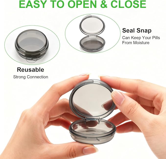 Small Pill Case,8 Pack Round Pill Storage Boxes,Portable Tiny Pill Organizer Container for Pocket Purse,Compact Medicine Caddy Dispenser for Caping, Trip, Travel - Black + White