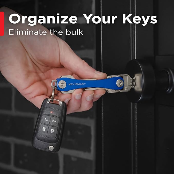 KeySmart Original Key Holder - Compact Key Organizer for Key Chain, Minimalist Clutter-Free EDC Keychains Key Ring, Blue, 8 Keys