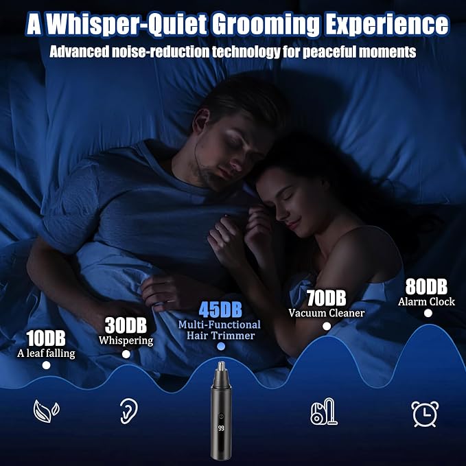 Nose Hair Trimmer for Men and Women,USB Rechargeable Eyebrow & Facial Hair Remover with LED Display,Aluminum Alloy Shell with IPX7 Waterproof,Dual Edge Blades for Easy Cleaning (Gold)