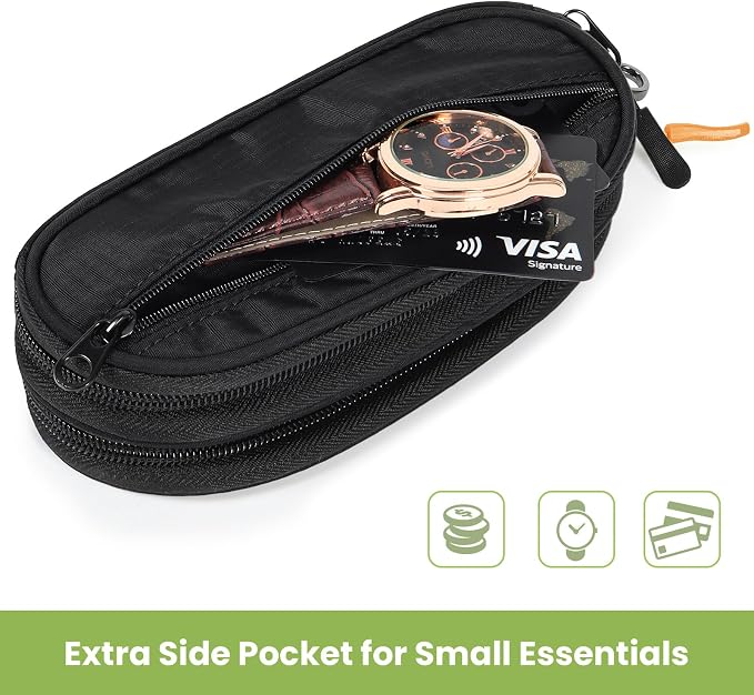 Double Eyeglasses Case Soft Portable Zipper Sunglasses Pouch with Keychain Clip for Men Women