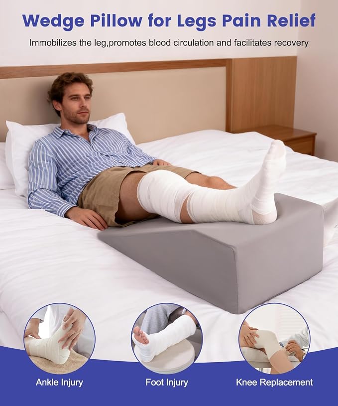 Leg Elevation Pillows for After Surgery, 7.8Inch Height Foam Leg Wedge Knee Surgery Recovery Equipment, Knee Replacement Recovery Aids for Ankle Pain Relief, Single Leg Support Wedge