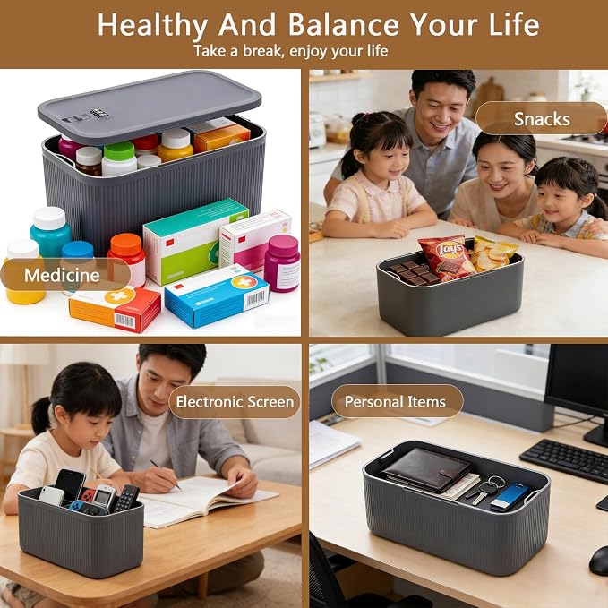 Lockable Storage Box, Large Lock Box with Combination Code – 5cm Taller Version for Medication Safe, Phone Jail, Food Snacks, First Aid Kits, Refrigerator, Office, School, Home, Travel Gift