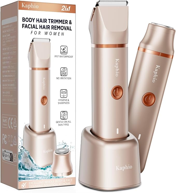 Bikini Trimmer for Women Pubic Hair: 2 in 1 Electric Razors for Women - IPX7 Waterproof Lady Shaver for Travel & Home Use (Gold)