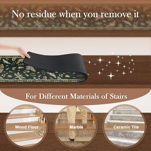 OJIA Insect Stair Treads Non Slip Stair Runners for Wooden Steps 15PCS | 8"x30" Carpet Stair Treads for Wood Stairs Indoor Rubber Backing Staircase Step Treads for Kids & Dogs, Stair Covers, Black