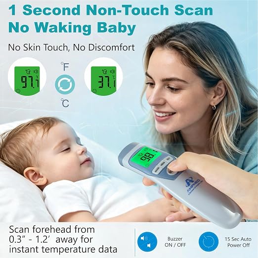 Medical No Touch Forehead Thermometer | Adults, Kids, Baby Thermometer, Fever Alarm, Memory Recall, 1 Sec Read