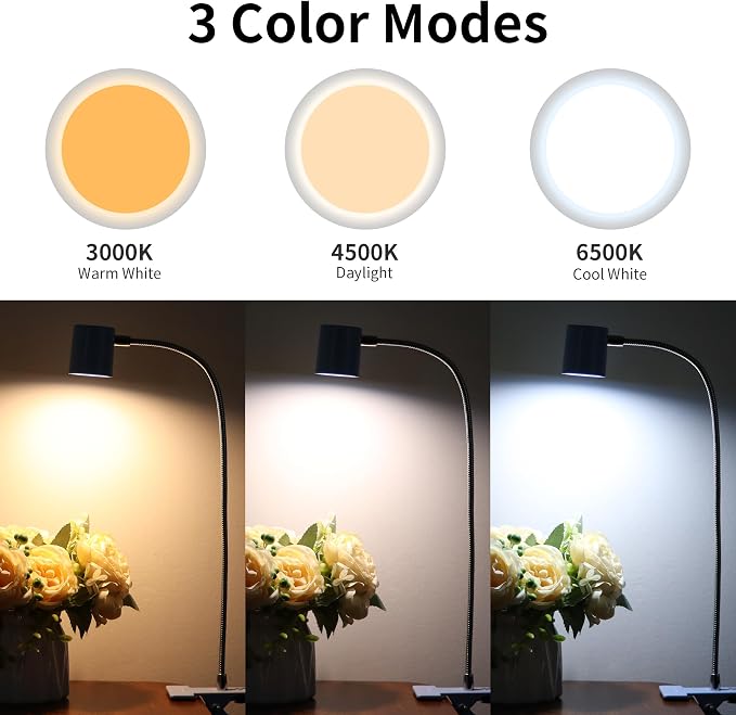 Dott Arts Desk Lamp,USB Clip On Light with 3 Color Modes,LED Reading Lamp | 360° Gooseneck Book Light,Eye-Care Reading Light for Home Office,10 Brightness Headboards Blue