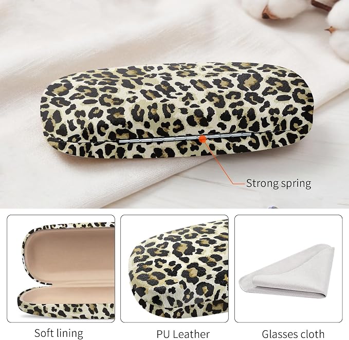 Glasses Case Hard Shell, Leather Protective Case for Sunglasses with Cleaning Cloth, Cute Eyeglass Cases for Women