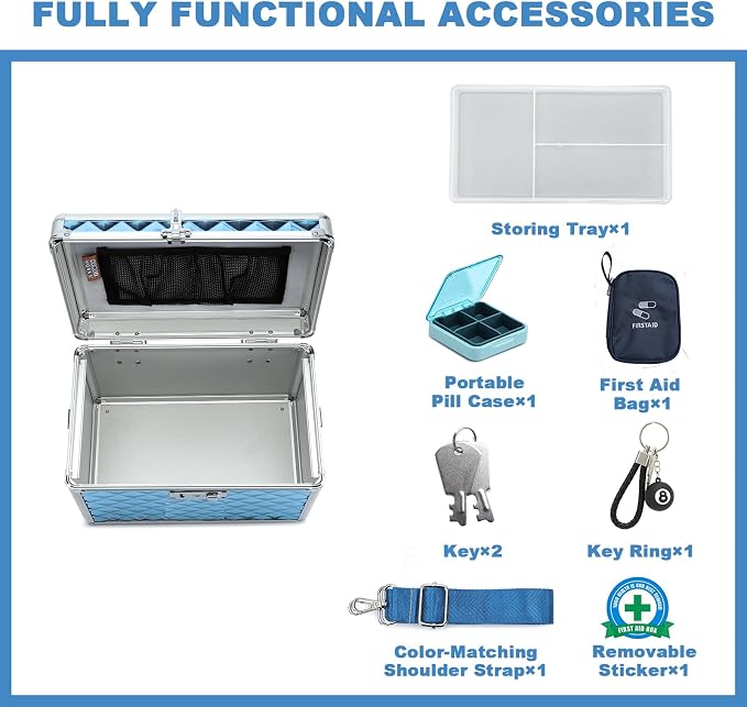 Storage Box with Key Lock, Lockable Medicine Storage Box, Empty First Aid Box, Security Lock Box, Multipurpose Locking Box for Home and Outdoor Use (Blue, Medium)