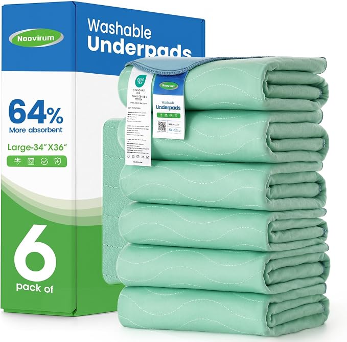 Washable Underpads,34"x36" (Pack of 6) - Heavy Absorbency Incontinence Bed Pads for Adults, Kids & Pets - Waterproof Reusable Protective Pad for Bed, Sofa, Furniture & Floor