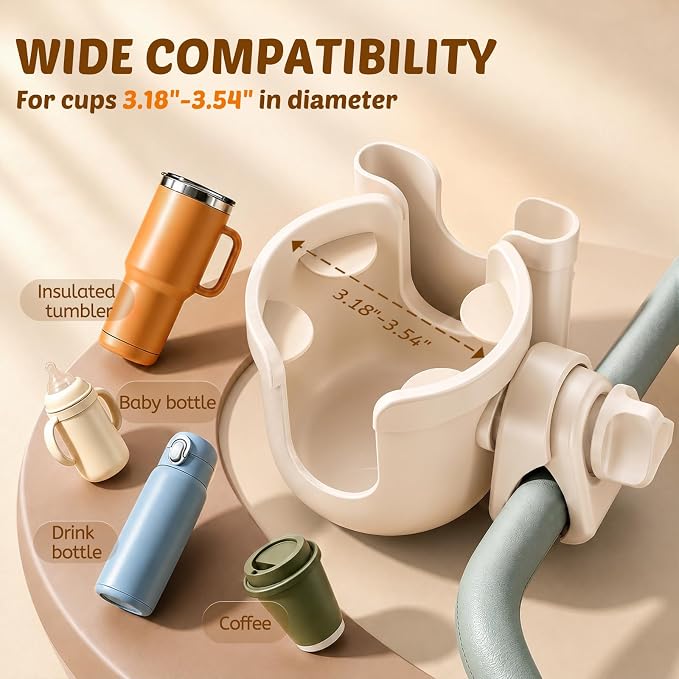 Cup Holder for Walker: Stroller Cup Holder Attachment with Phone Holder | Wheelchair & Stroller Accessories for Rollator, Bike, Scooter, Golf Cart, Baby Essentials, Christmas New Mom Seniors Gifts