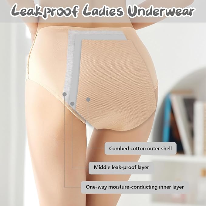 Leakproof Panties for Women Over 60, Leakproof Ladies Underwear, Leakproof Underwear for Women (4 Skin+4 black-4XL(US 16)