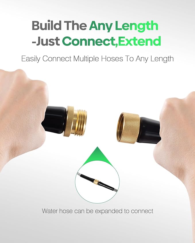 Non-Expandable Metal Garden Hose 100 Feet with Sprayer Nozzle, Flexible, No Kinking, Lightweight & Heavy Duty Water Pipe, Stainless Steel Outdoor Water Hose for Yard 100 ft, Male to Female Connector