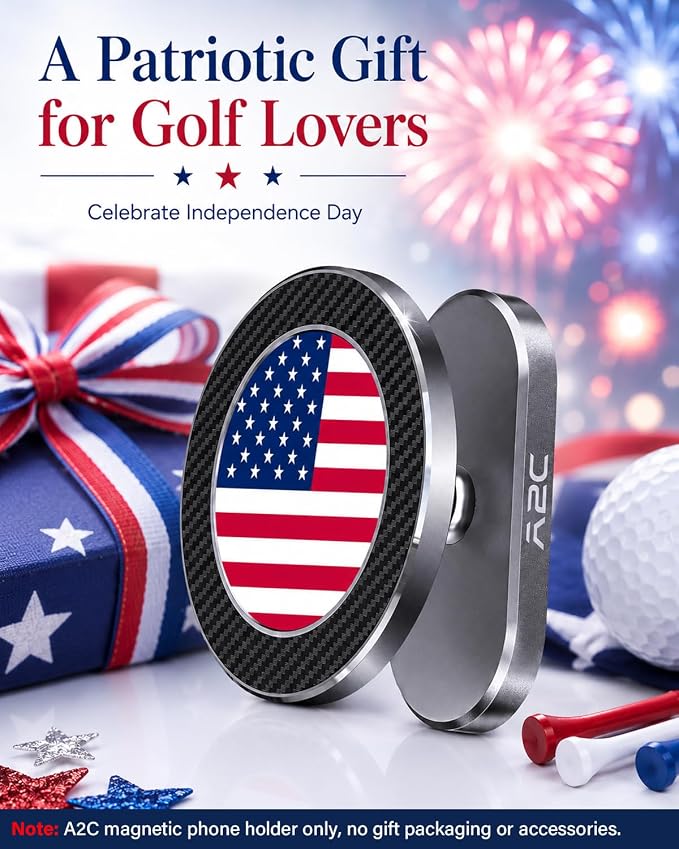 A2C American Flag Alloy Magnetic Golf Cart Phone Holder Golf Accessories | 4th of July Golf Cart Decorations fits EZGO Club Car Yamaha, 250 Anniversary USA Patriotic Golf Gifts for Men Women Essential