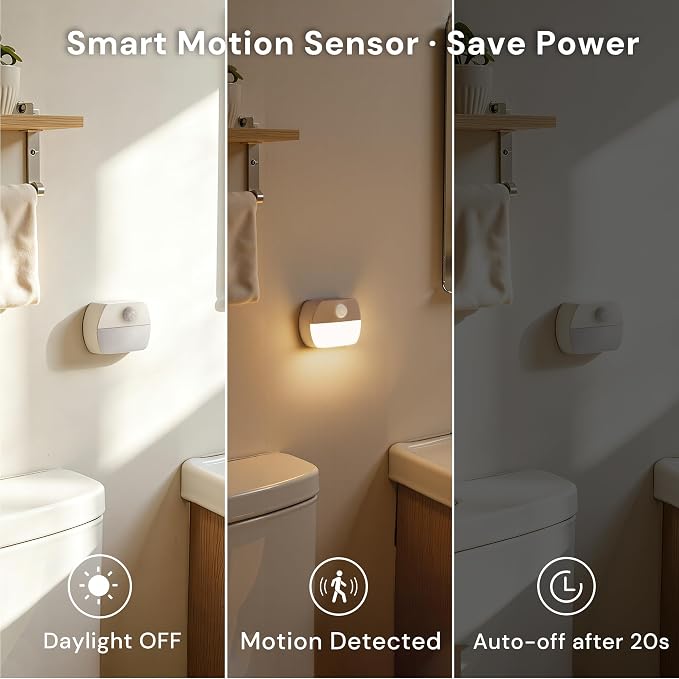 L LOHAS LED Motion Sensor Step Lights Indoor, Battery Operated Stair Lights | Warm White 3000K, Wireless Stick-On LED Night Lights for Hallway, Bedroom, Under Cabinet, Kitchen, 8 Pack