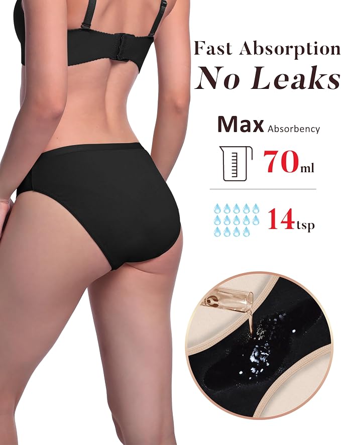 AIRCUTE Washable Leak Proof Incontinence Underwear for Women Absorbency Bladder Control Briefs 70ML,5 Pack (M,Multi-Color)