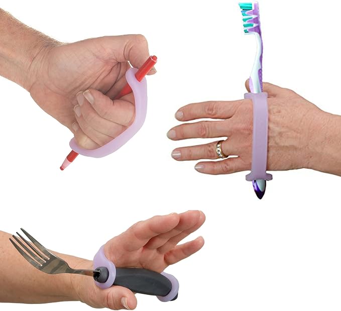 EazyHold Lavender Silicone Assistive Universal Cuff, Hand Grip Device for Limited Mobility, Rehabilitation, Cerebral Palsy, Daily Living Aid, Therapy Equipment for Arthritis, Parkinsons 2-Pack 5.65"