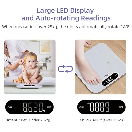 TIPRE Baby Weight Scale, Infant Scale with Detachable Tray, Pet Scale for Cat Dog, Multiple Weighing Scale for Toddler, Children, Pet and Adult Auto-Rotation LED Screen, Up to 400lb/180kg