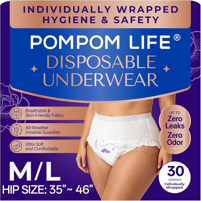 Individually Wrapped Disposable Incontinence Underwear for Women | Soft & Breathable Adult Diapers Women Large Overnight | Single-use Postpartum Underwear for Women Travel & Postpartum Essentials