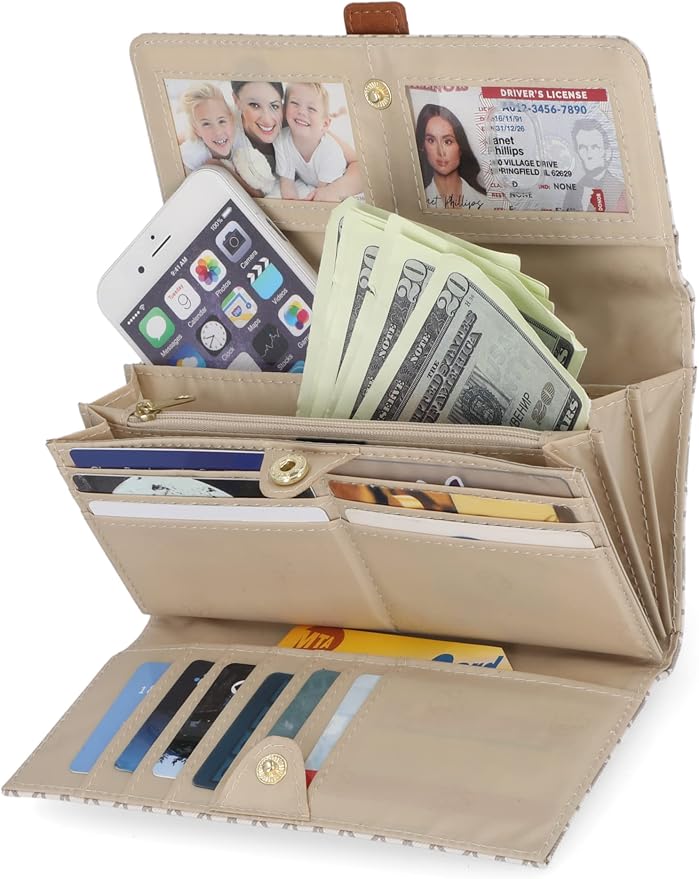 Mundi File Master Womens RFID Blocking Wallet Clutch Organizer With Change Pocket