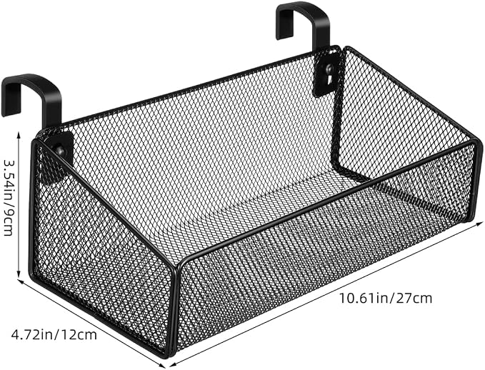 Luxshiny Bedside Hanging Storage Basket, Beside Shelf Metal Organizer Rack | No Drilling Required, Attaches to Bed Frame or Desk, Stores Phone and Books, 1 Basket with 10 Hooks