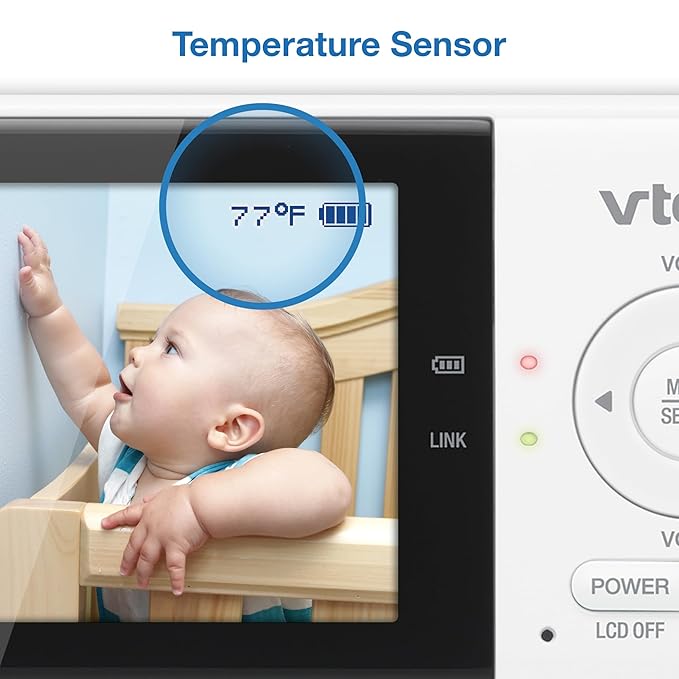 VTech VM819 Baby Monitor with Camera and Audio, 2.8” Screen Portable Baby Camera, Night Vision, 2-Way Audio, Temperature Sensor and Lullabies, Secure Transmission No WiFi, Ideal for Baby/Elderly/Pet