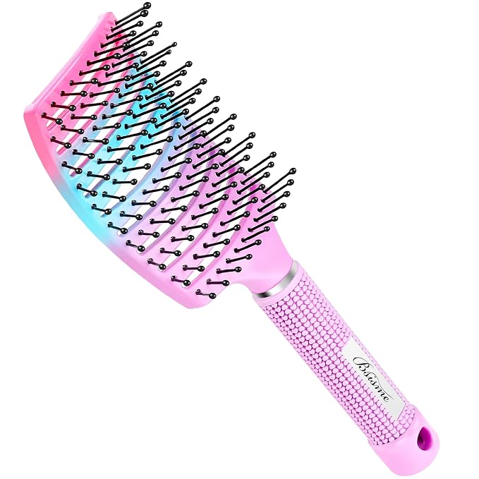 Bsisme Hair Brush, Curved Vented Detangling Brush for Faster Blow Drying | Paddle Styling Brush for Wet & Dry Hair, Flexible Bristles for Women Men Kids with Thick Curly Fine Wavy Straight Hair