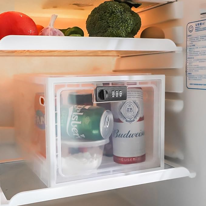 Medicine Lock Box with Code, Medium Size Clear Lock Box for Medication, Large Capacity Lockable Bin for Snacks, Phone, Tablet, Ideal for Fridge, Office, Dorm, Home