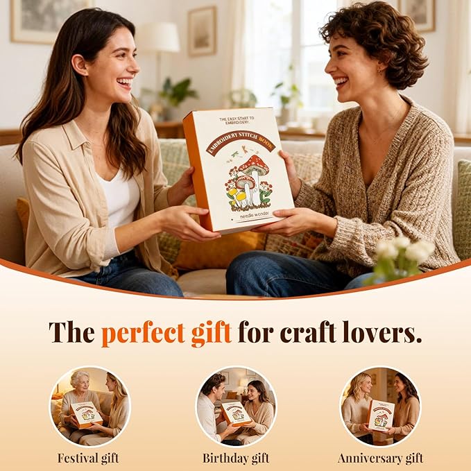 CYANFOUR 2026 New Embroidery Stitch Book Kit for Adults Beginners, Cross Stitch Kit with Step-by-Step Guide and Video, Threads and Needles, Portable Crafts Gift for Adults