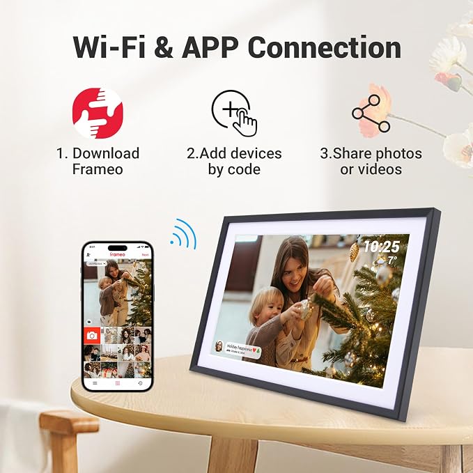 Frameo 10.1 in Smart WiFi Digital Photo Frame Electronic Picture Frame Slideshow Send Photos,32GB Ultra-Large Storage High Definition Display IPS Touch Screen Picture Frame